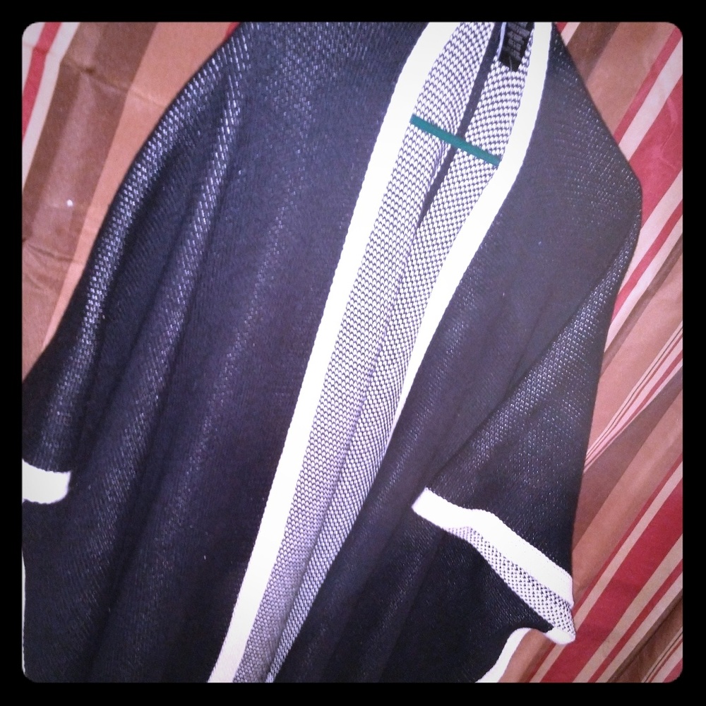 Knit Black Cape with Tan Trimming